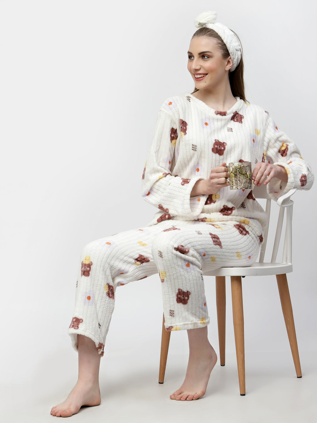 Klotthe Women White Printed Wool Blend Night Suit