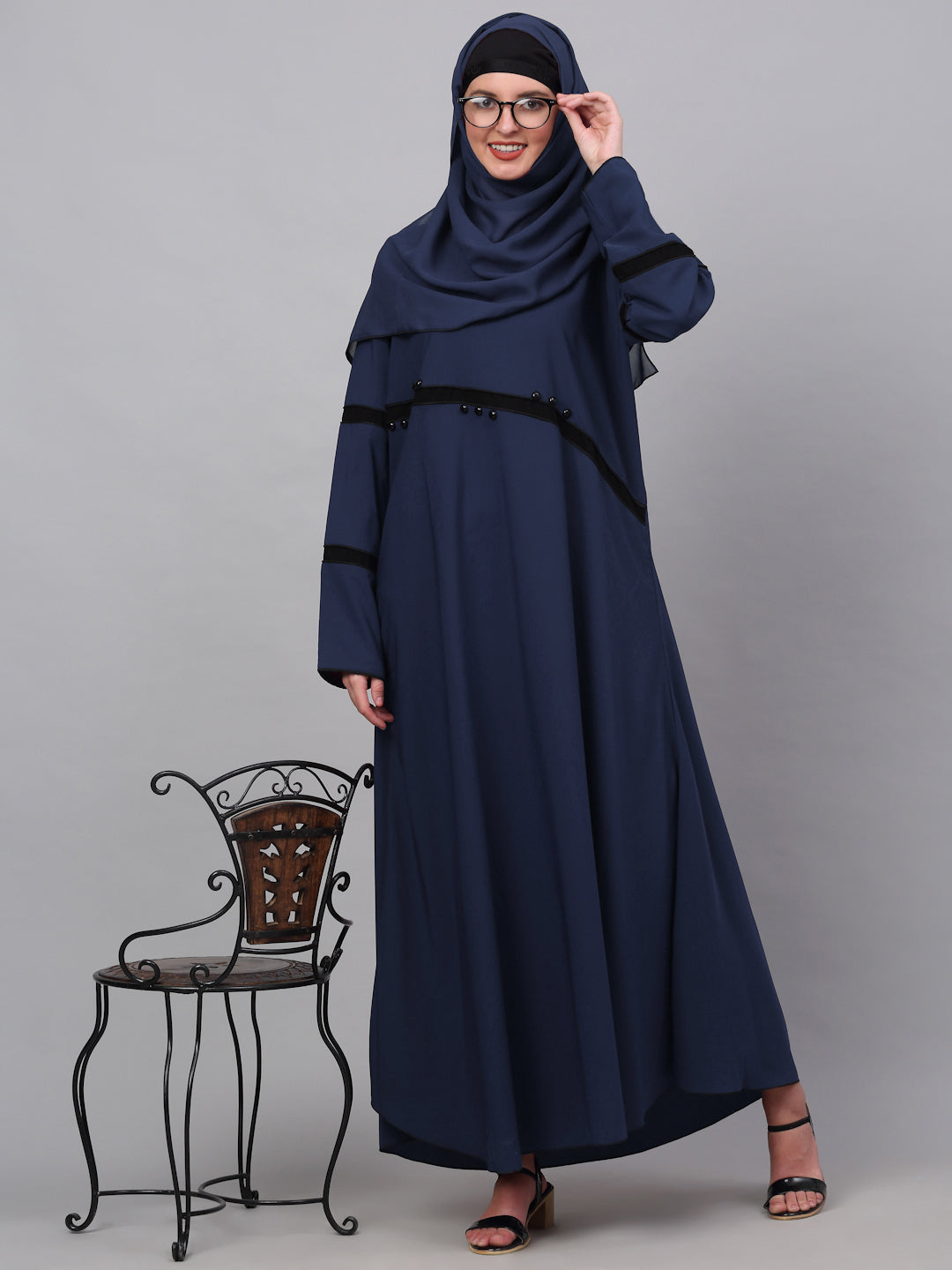 Klotthe Women Blue Embellished Burqa With Scarves