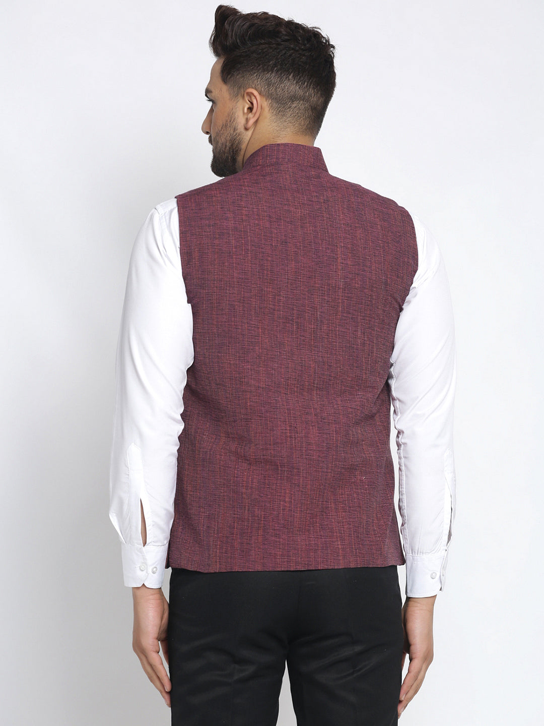 Klotthe Magenta Solid Cotton Blend Men Nehru Jacket