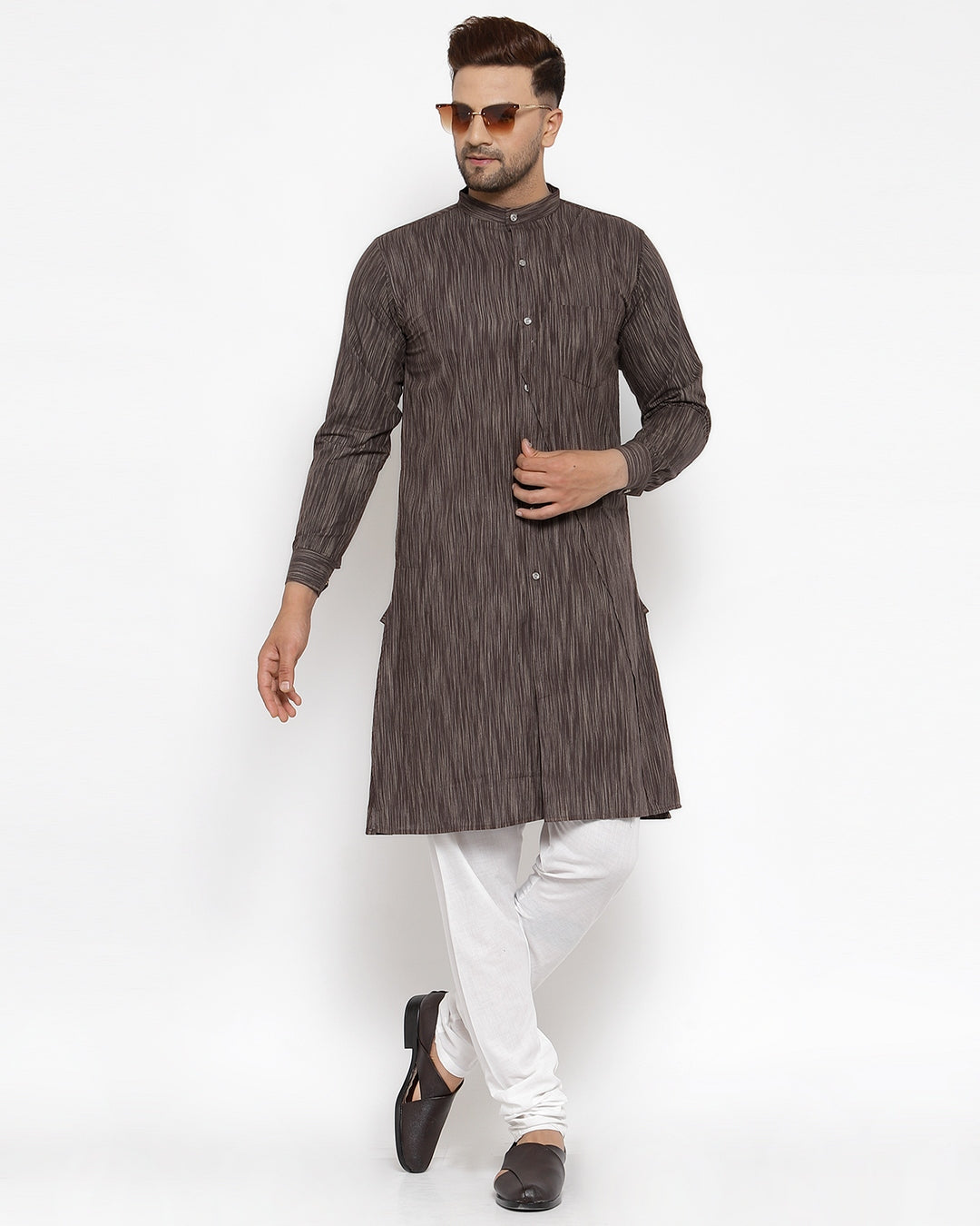 KLOTTHE Brown Cotton Striped Kurta