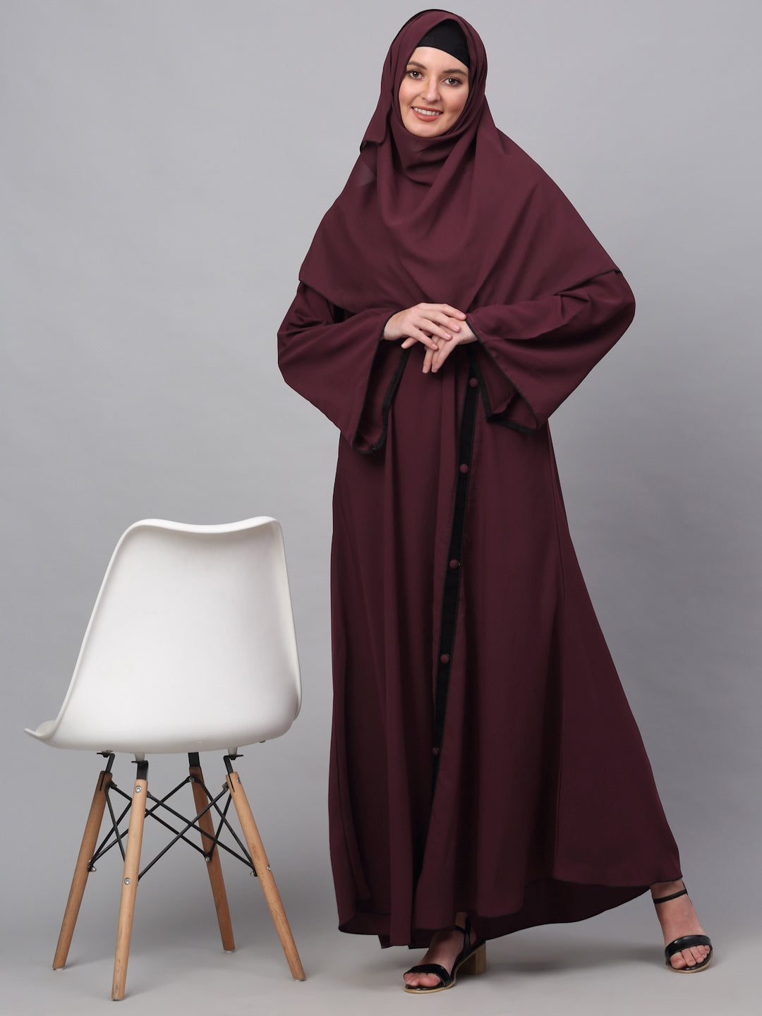 Klotthe Women Maroon Embellished Burqa With Scarves