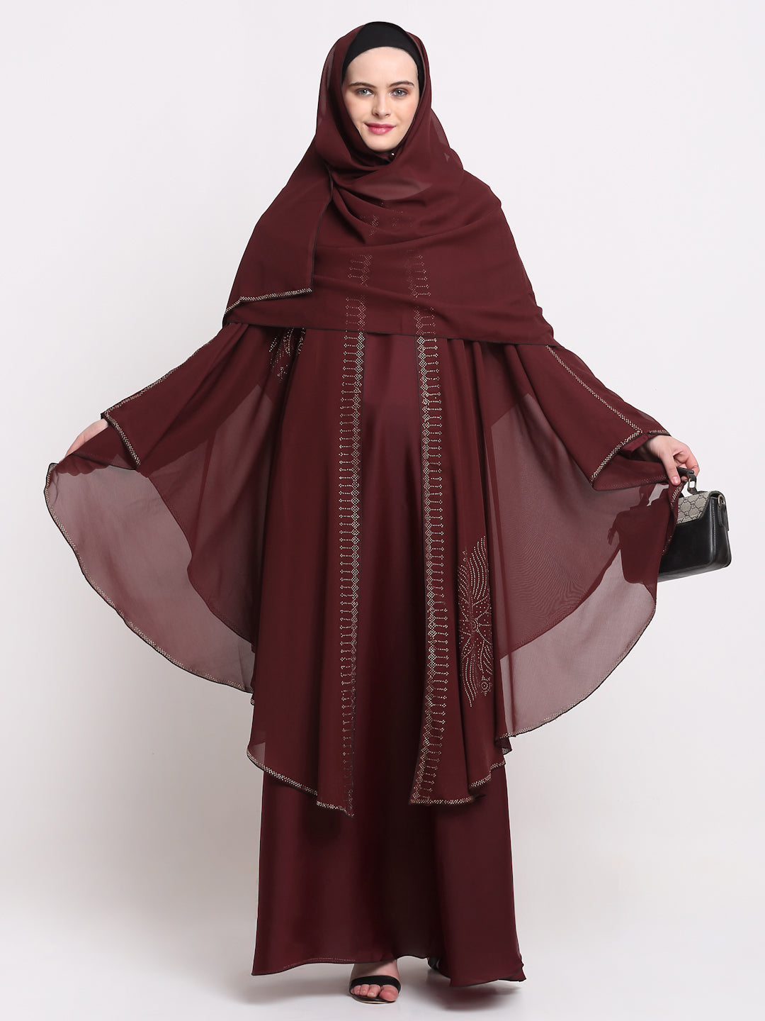 Klotthe Women Maroon Embellished Burqa With Scarves