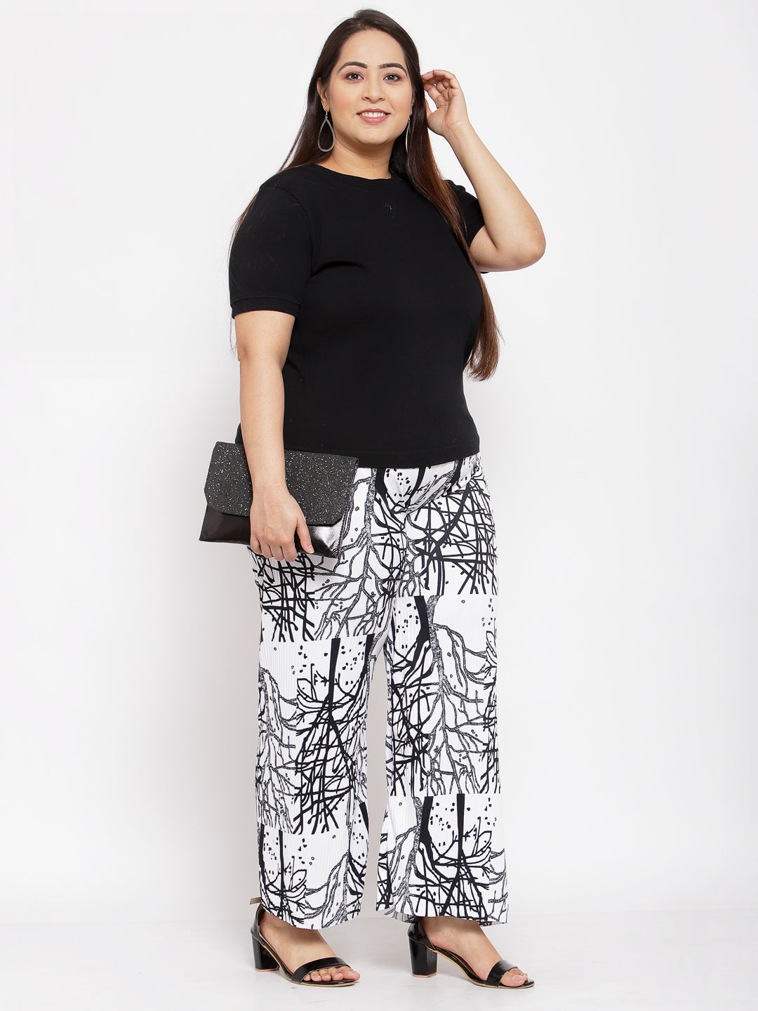 Klotthe Wide Leg White Printed Palazzo