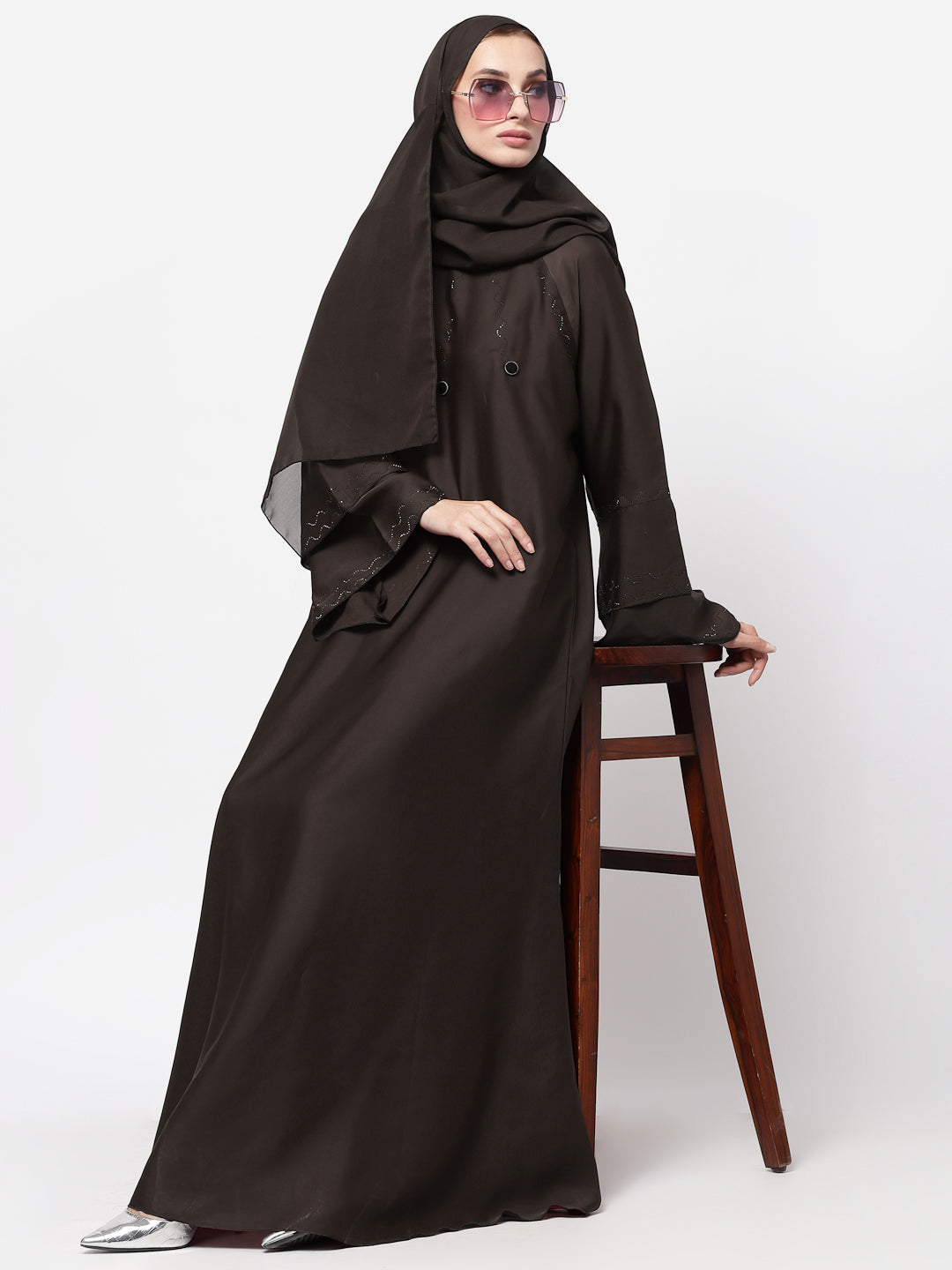 Klotthe Women Brown Embellished Burqa With Scarves