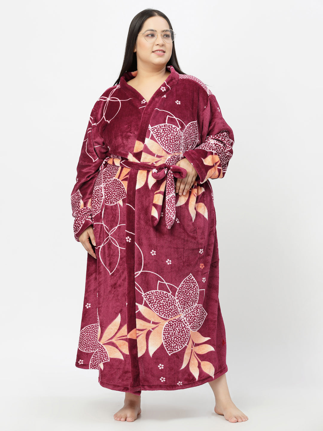 Klotthe Women MultiColor Printed Bath Robe With Belt