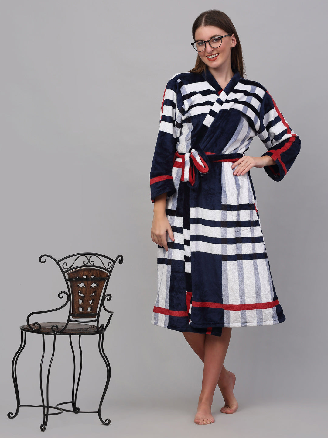 Klotthe Women MultiColor Printed Bath Robe With Belt