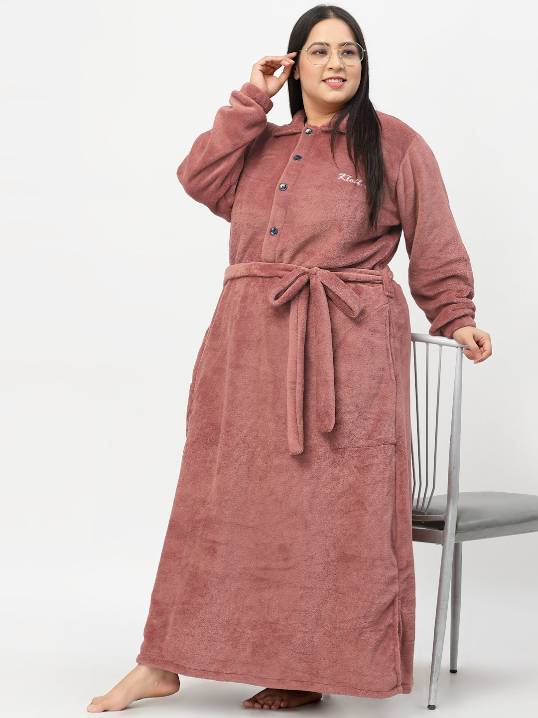 Klotthe Women Rust Solid Bath Robe With Belt