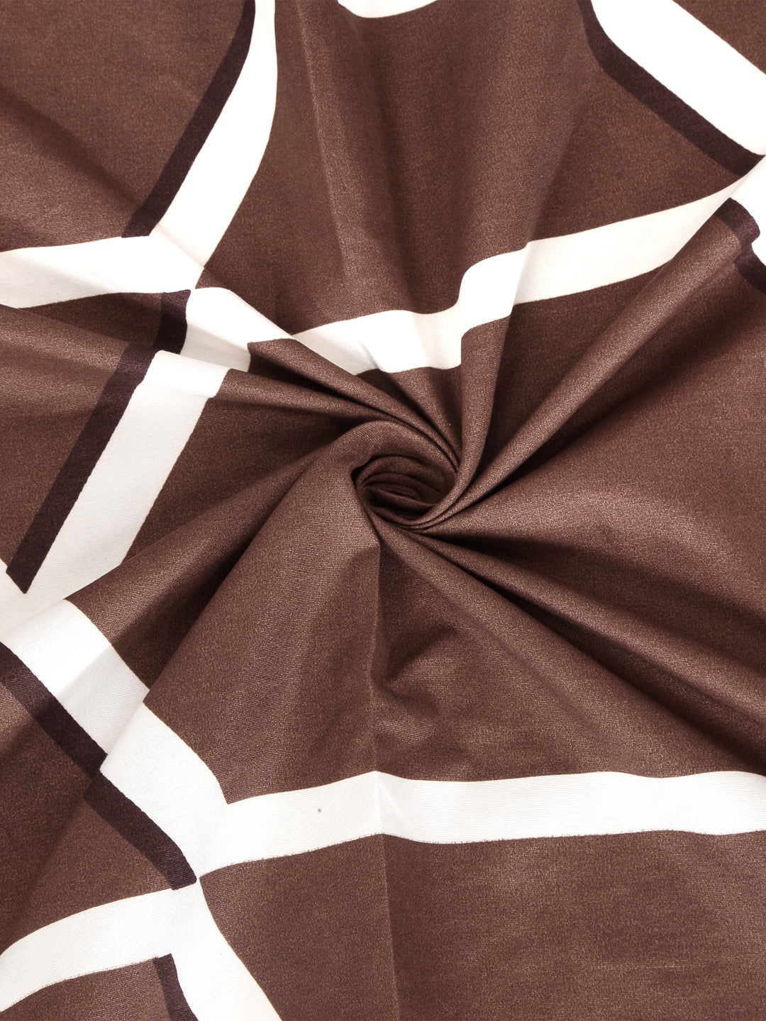 Klotthe Brown Geometric Cotton Blend Single Bedsheet with Pillow cover