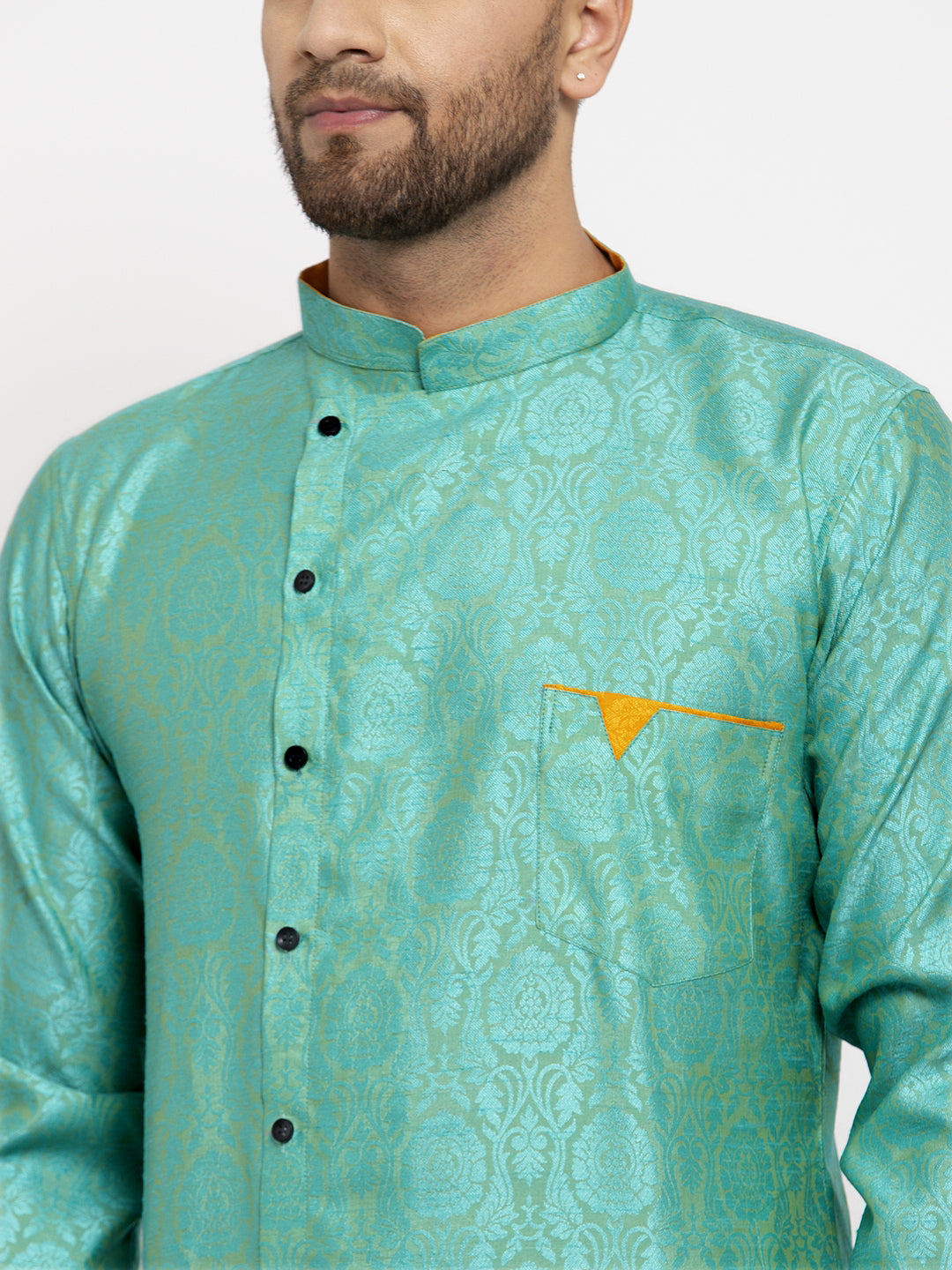 KLOTTHE Turquise Cotton Silk Woven Design Kurtas