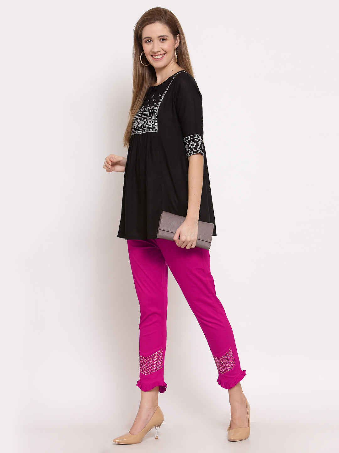 Klotthe Women Pink Solid Slim Fit Trouser