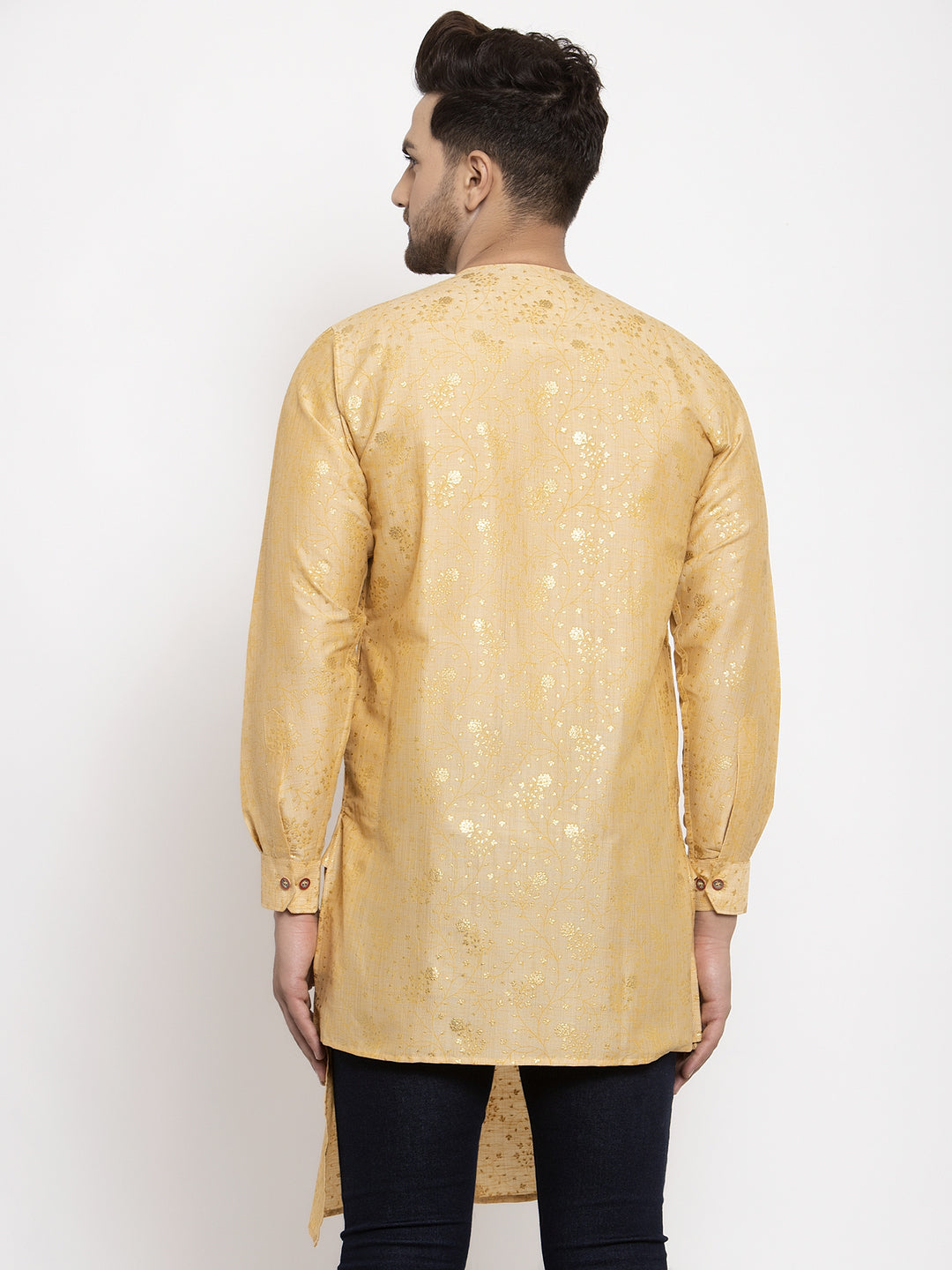 Klotthe Gold Round Neck Embellished Cotton Silk Kurta