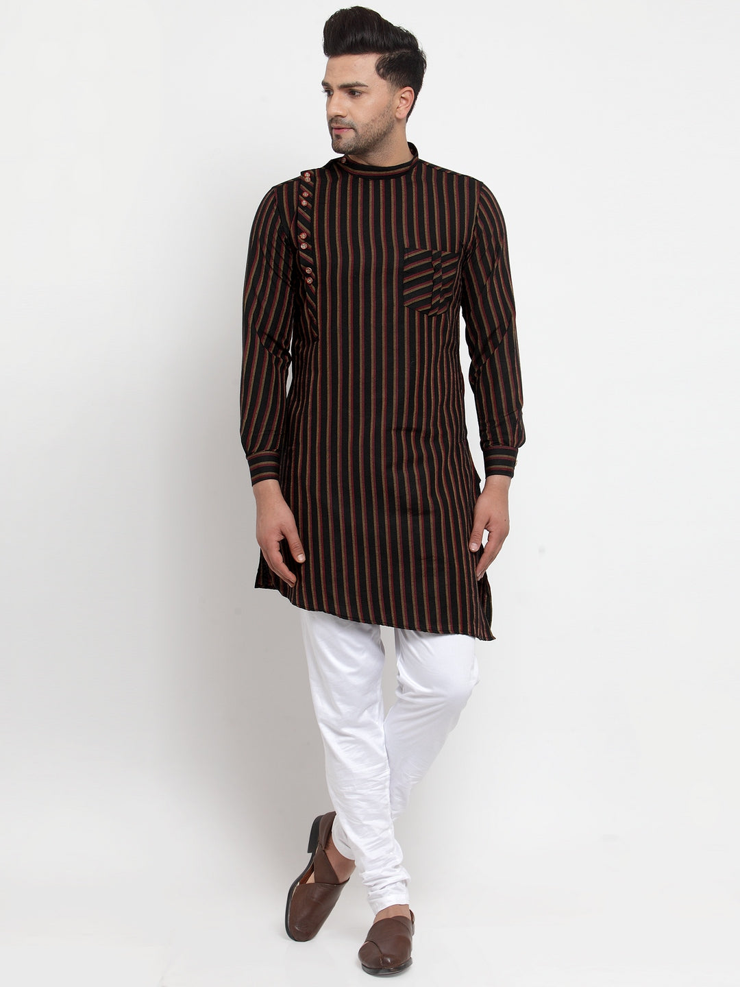 KLOTTHE Black Cotton Striped Kurtas