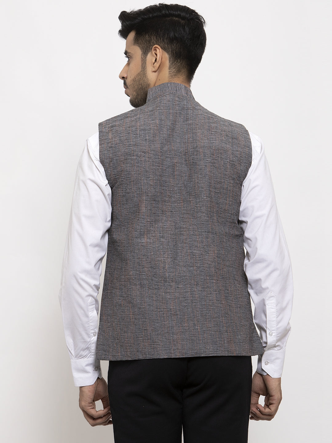 Klotthe Grey Woven Design Pure Cotton Nehru Jacket