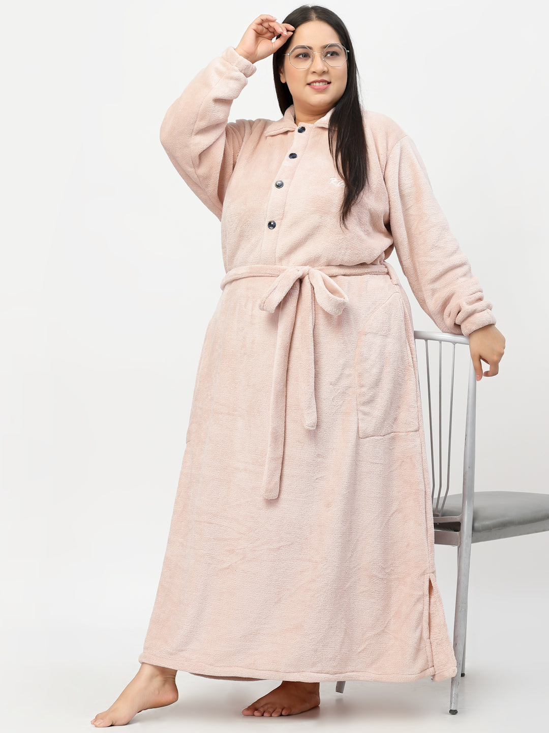 Klotthe Women Pink Solid Bath Robe With Belt