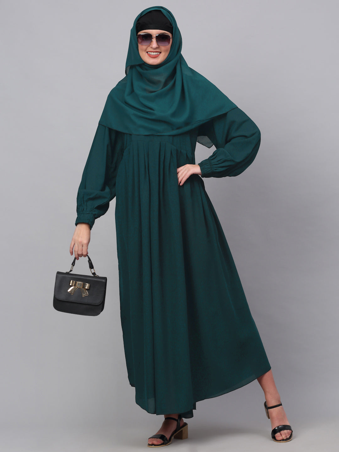 Klotthe Women Turq Embellished Burqa With Scarves