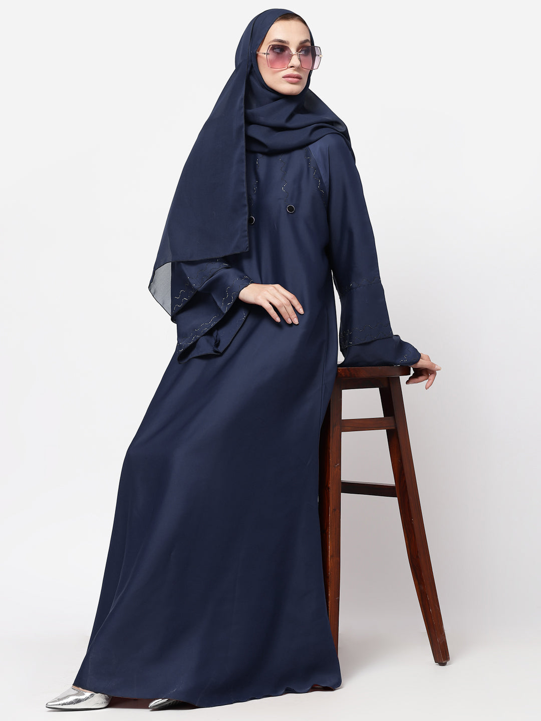 Klotthe Women Blue Embellished Burqa With Scarves