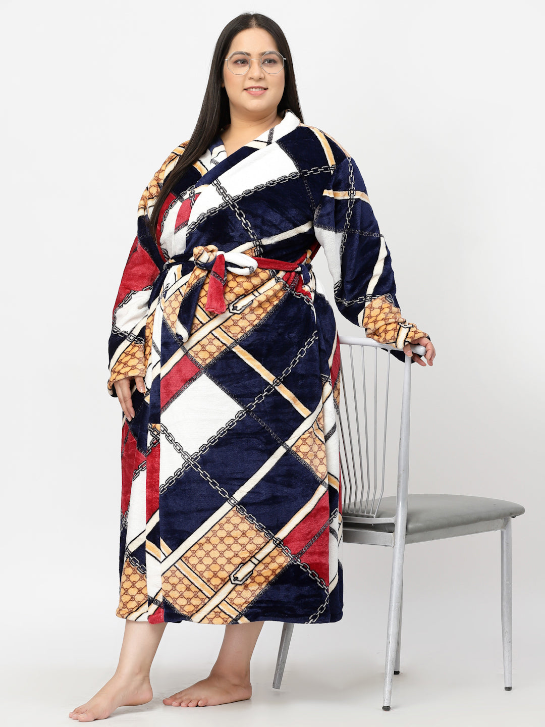 Klotthe Women MultiColor Printed Bath Robe With Belt