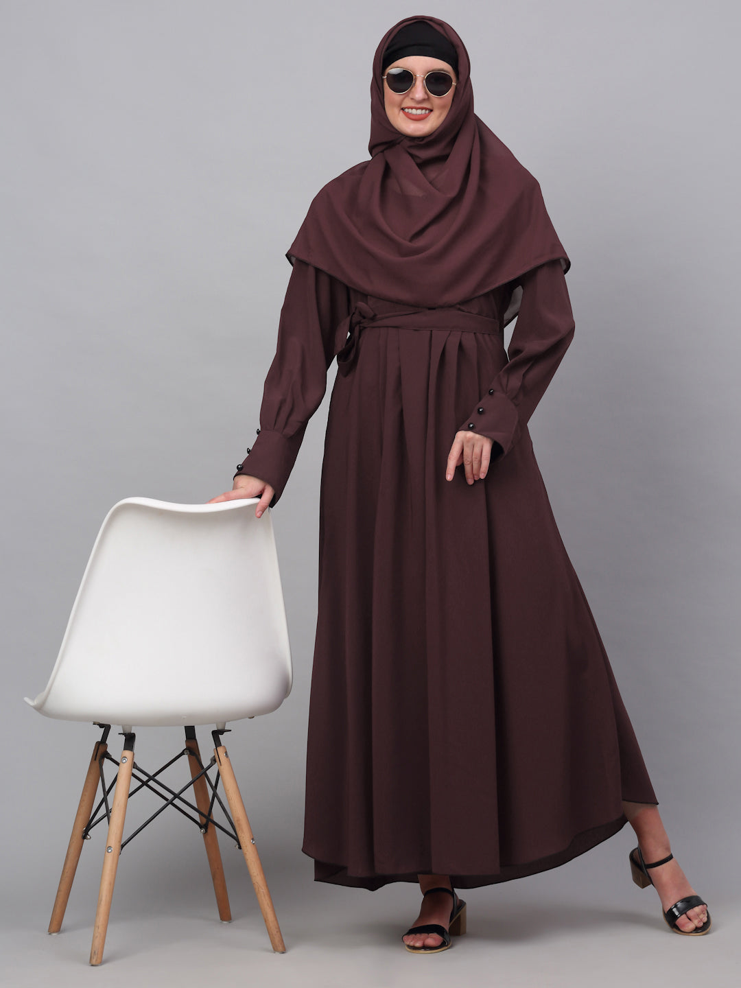 Klotthe Women Maroon Embellished Burqa With Scarves