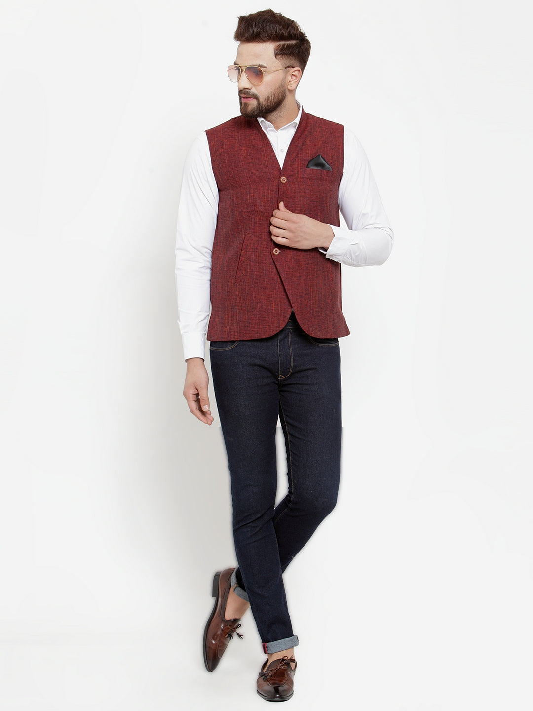 Maroon Pure Cotton Party Nehru Jackets