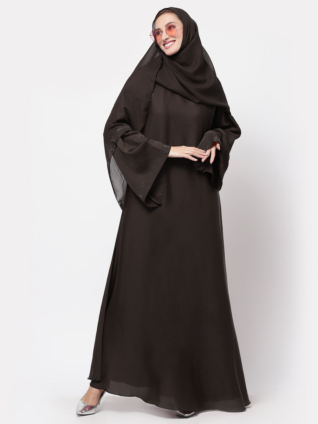 Klotthe Women Brown Embellished Burqa With Scarves