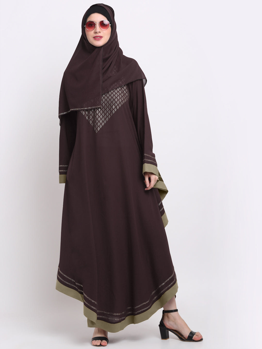 Klotthe Women Burgundy Embellished Burqa With Scarves