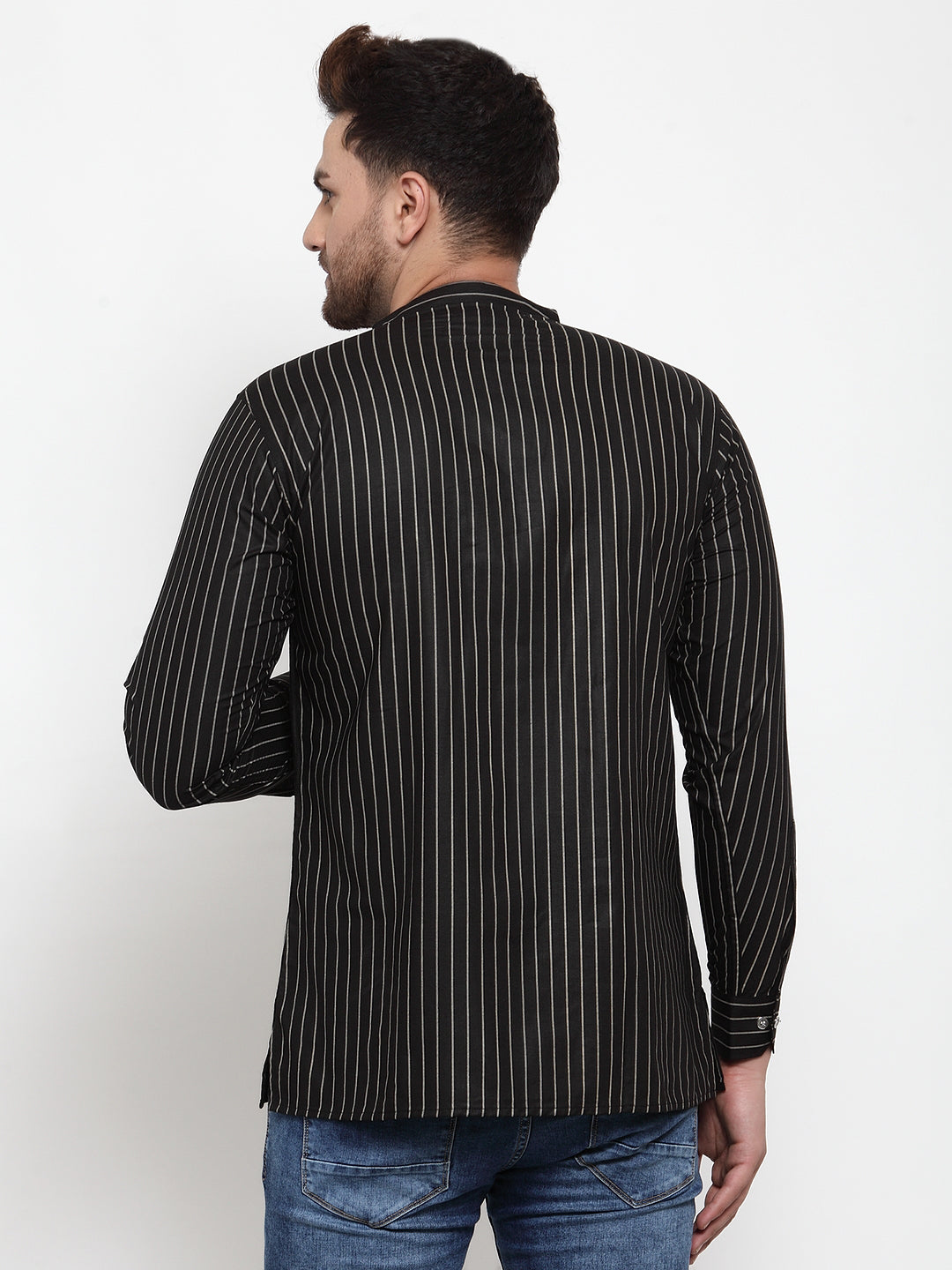 Black Cotton Silk Striped Party Kurtas