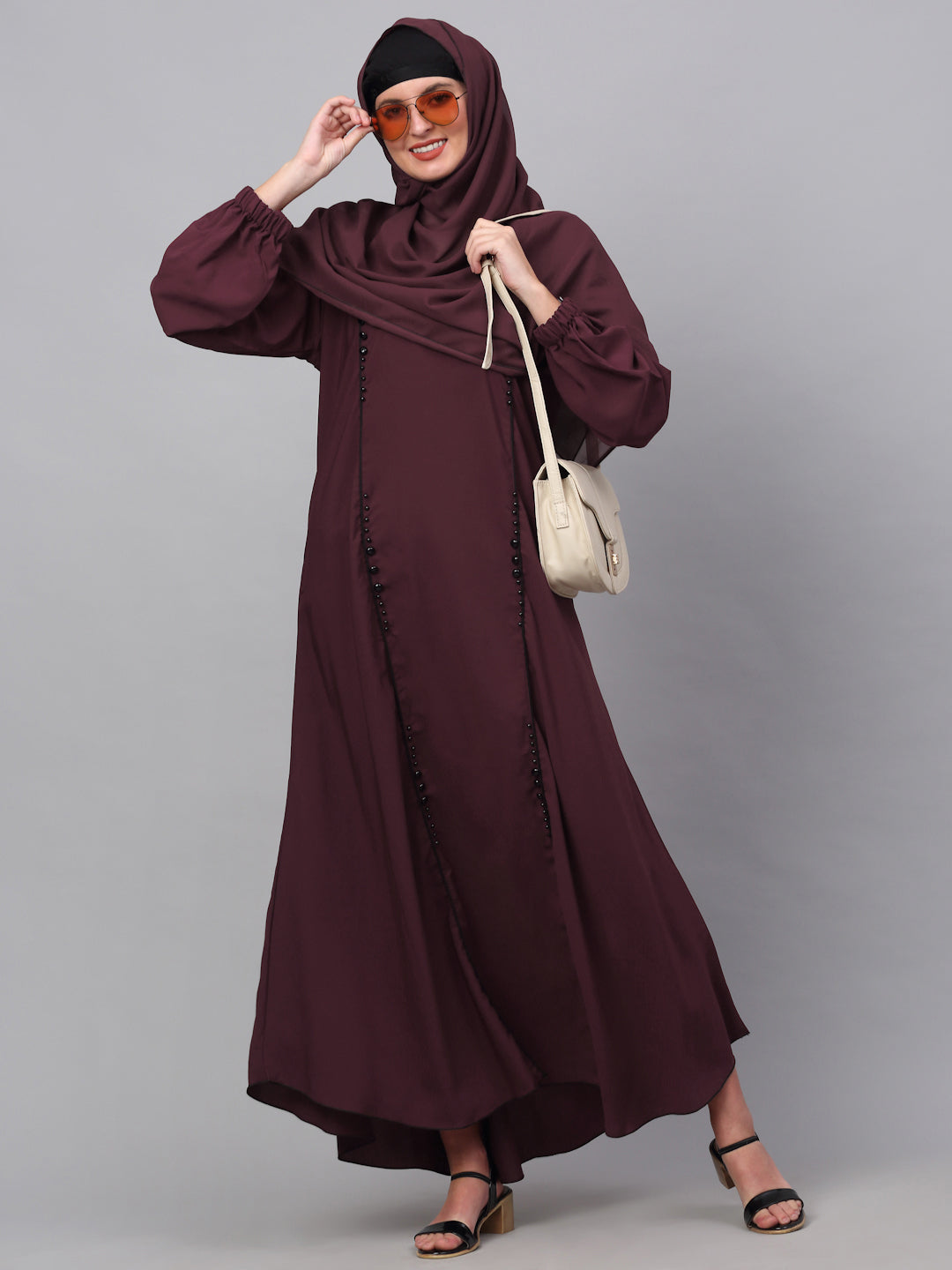 Klotthe Women Maroon Embellished Burqa With Scarves