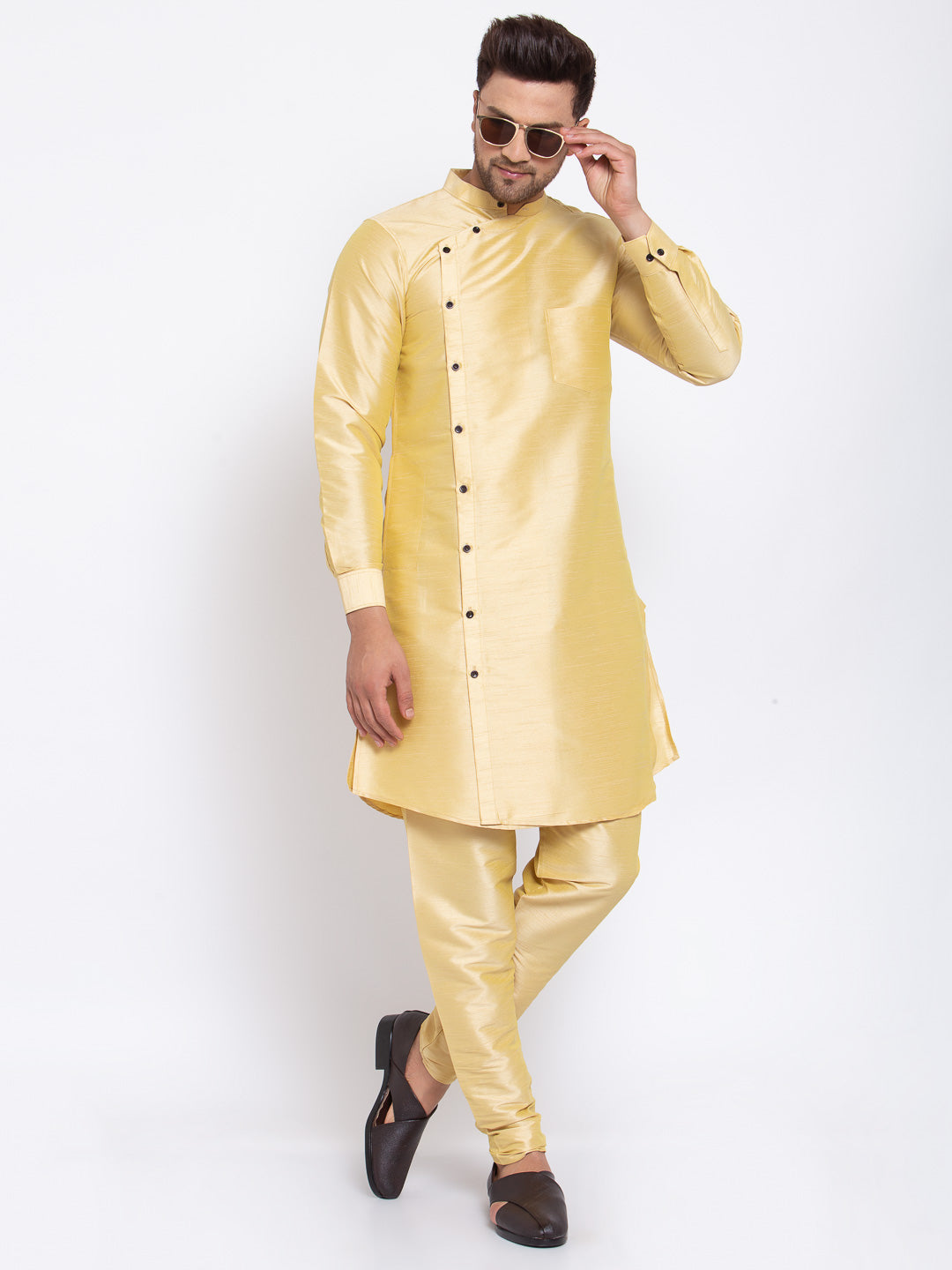 KLOTTHE Golden Cotton Solid Kurta