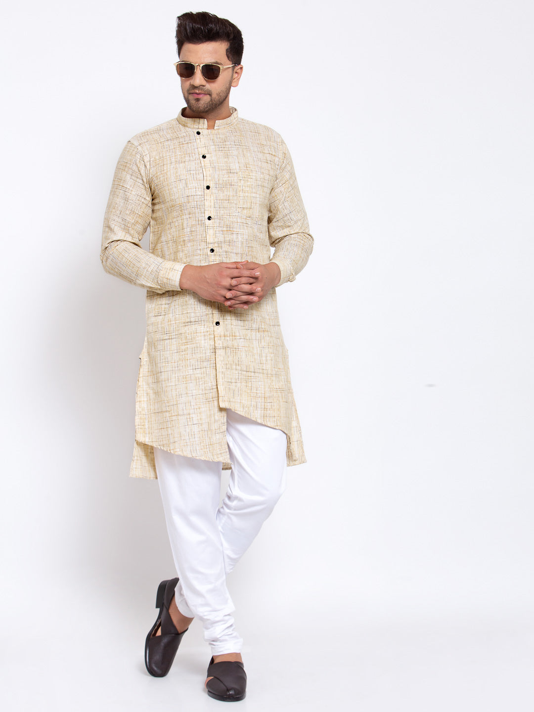 KLOTTHE Beige Cotton Solid Kurta