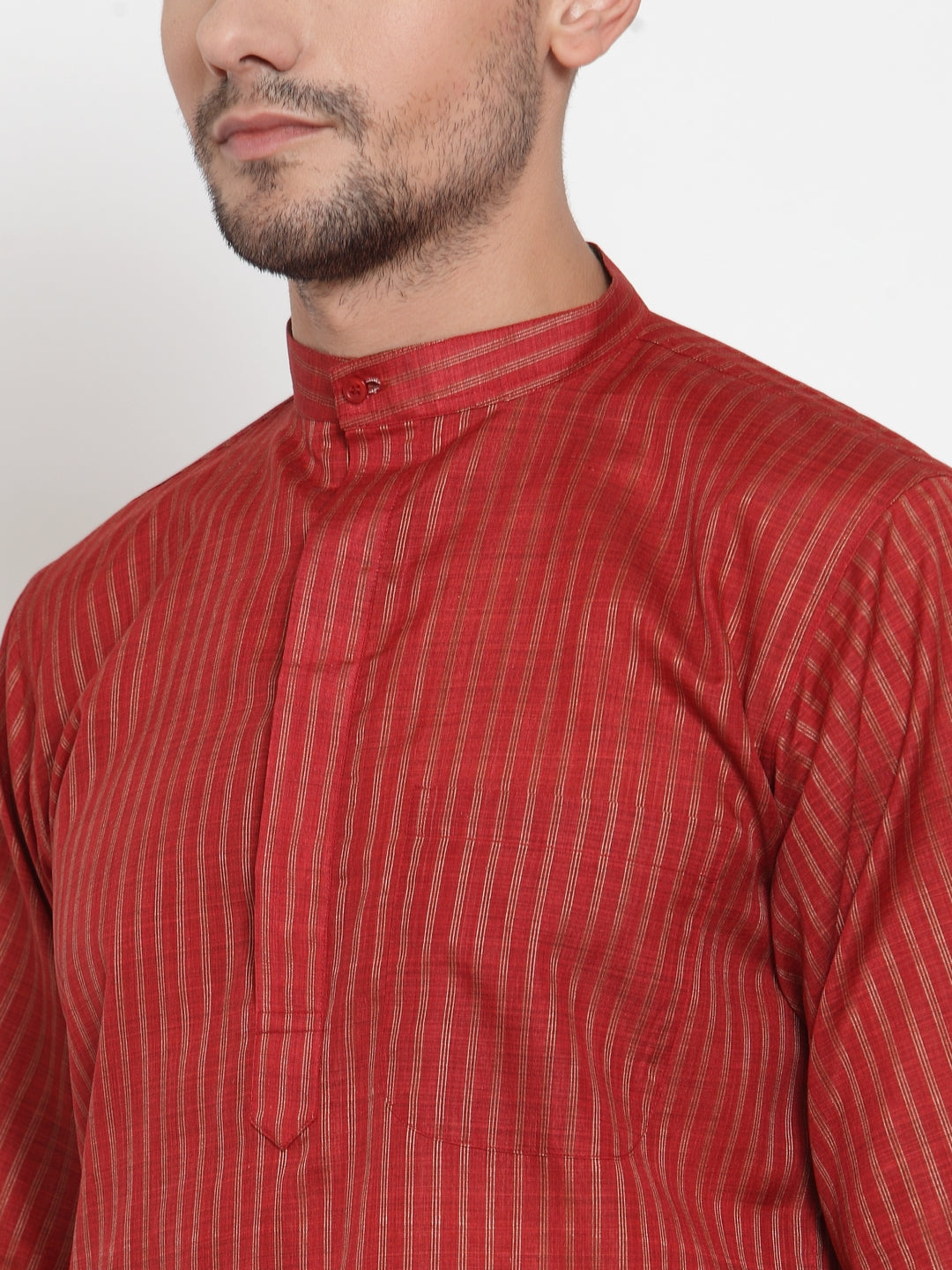 Red Cotton Striped Party Kurtas