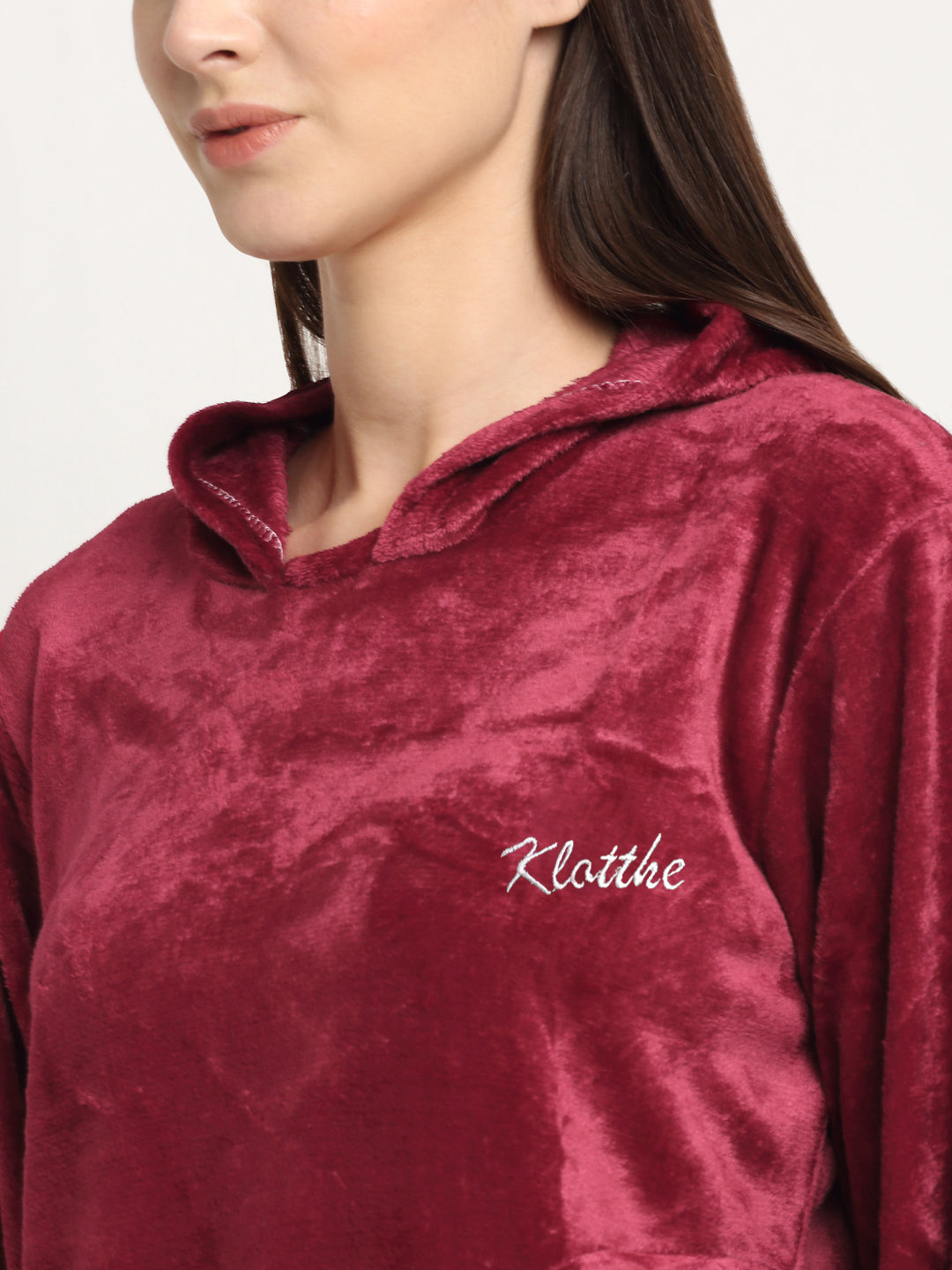 Woolen Fleece Winter Warm Hooded Night Suit for Women by KLOTTHE®