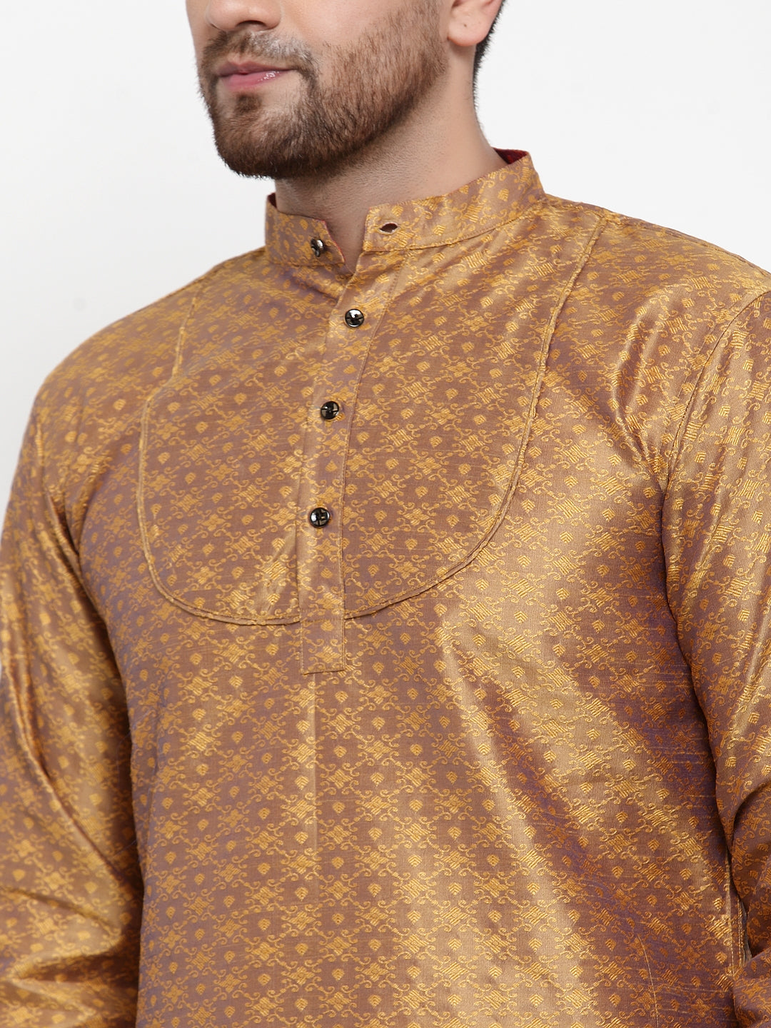 KLOTTHE Golden Cotton Self Design Kurta With Pyjama