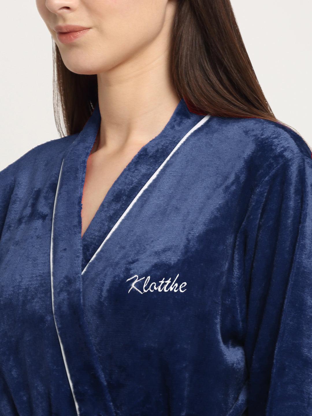 Klotthe Women Blue Solid Wool Bath Robe With Belt