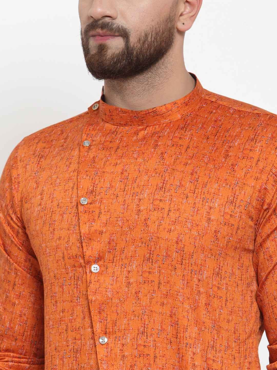 Orange Cotton Silk Abstract Party Kurtas