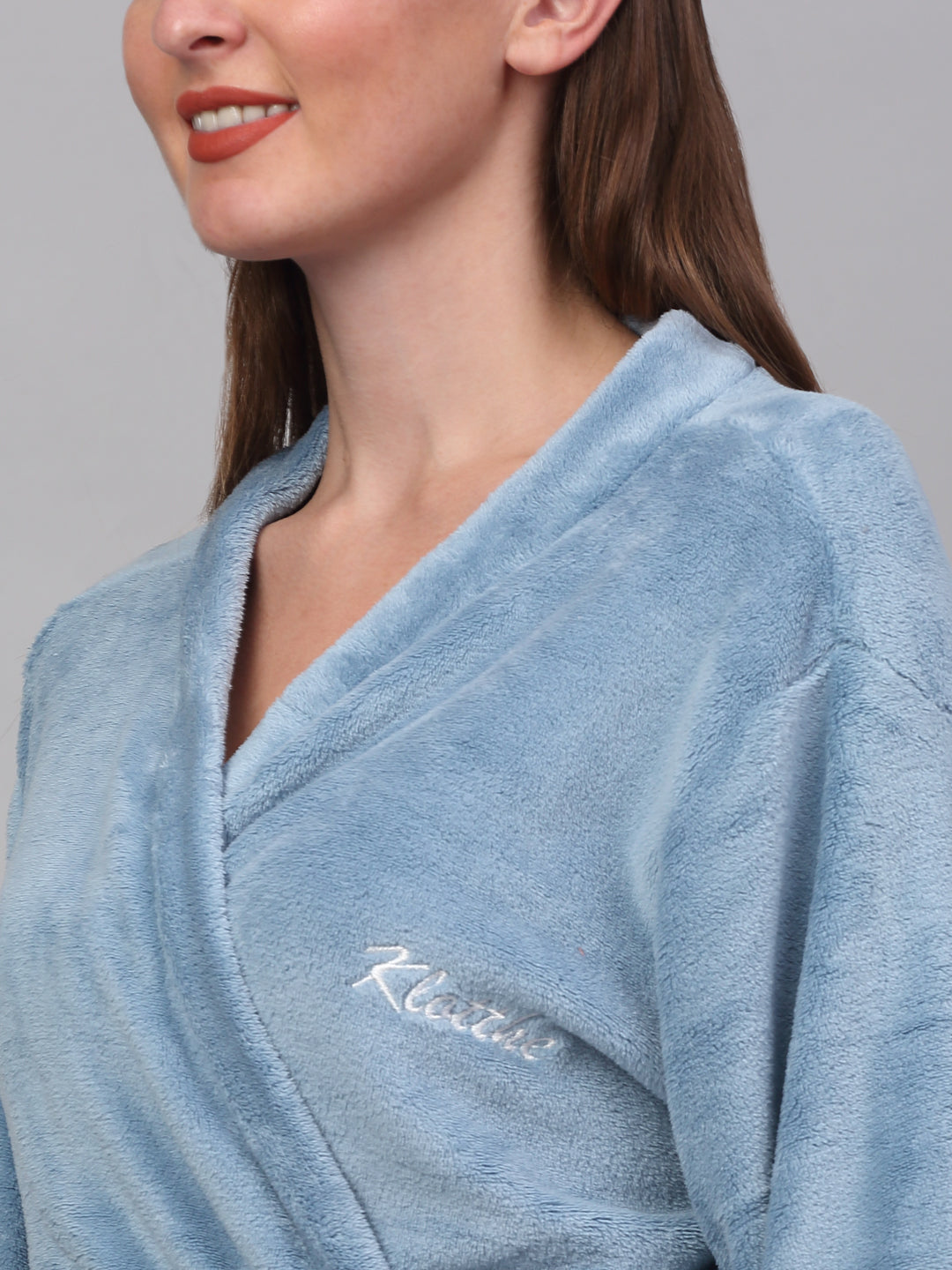 Klotthe Women Blue Solid Bath Robe With Belt