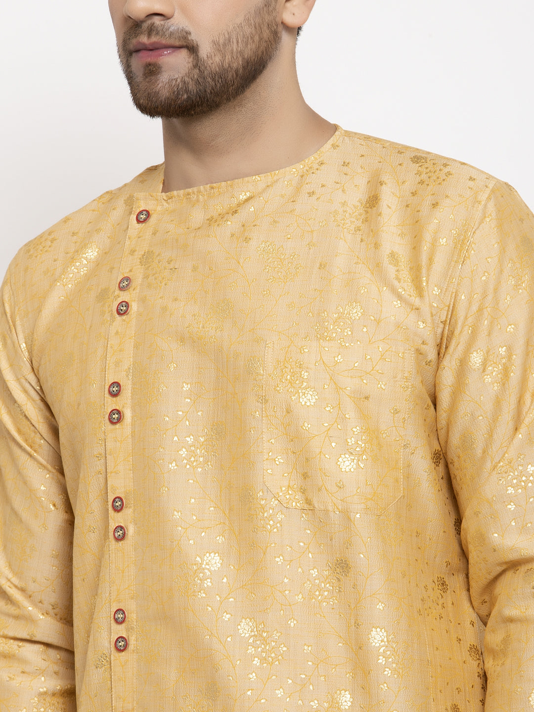 Klotthe Gold Round Neck Embellished Cotton Silk Kurta