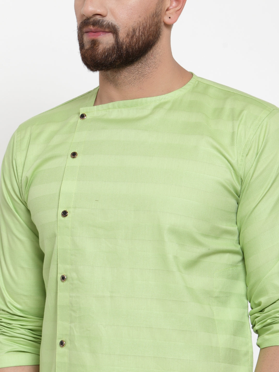 LightGreen Cotton Striped Party Kurtas