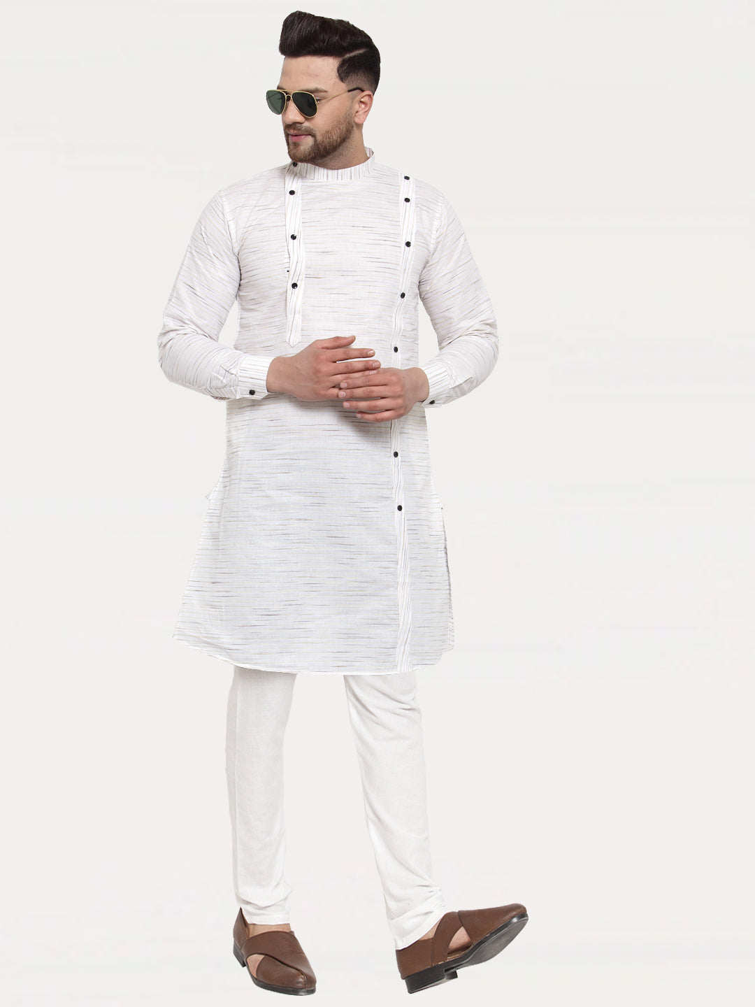 KLOTTHE White Cotton Solid Kurta