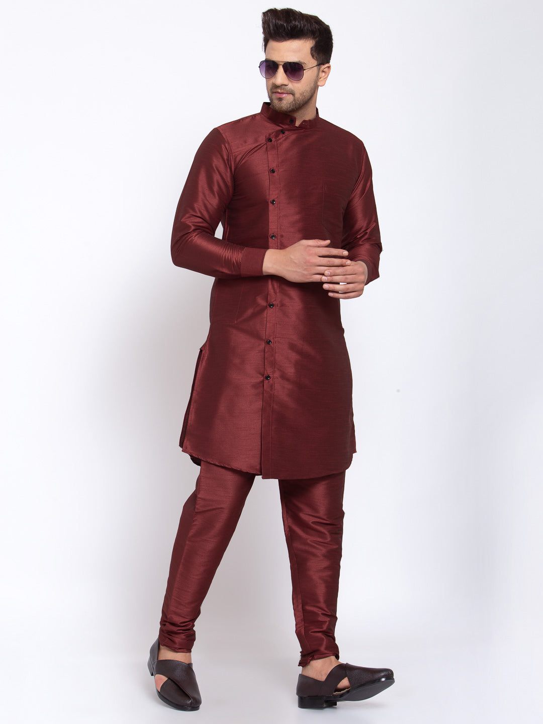 KLOTTHE Maroon Cotton Solid Kurta