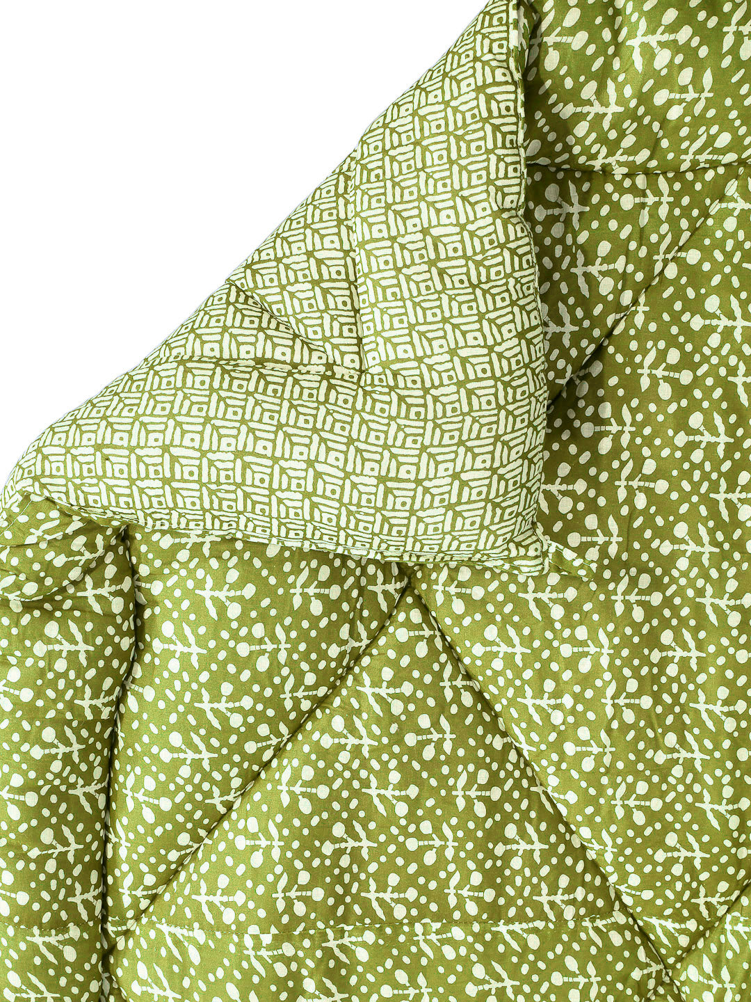 Klotthe Green Abstract Printed 600 GSM Mild Winter Jaypuri Double Bed Quilt