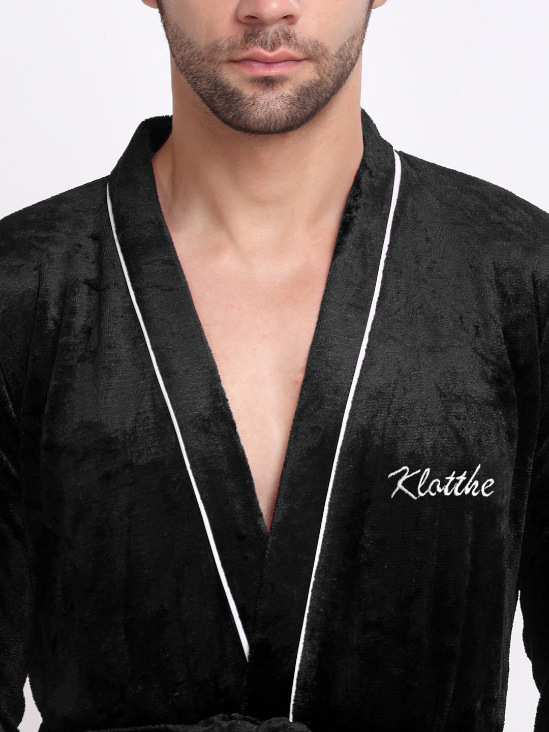 Klotthe Men Black Solid Wool Bath Robe With Belt