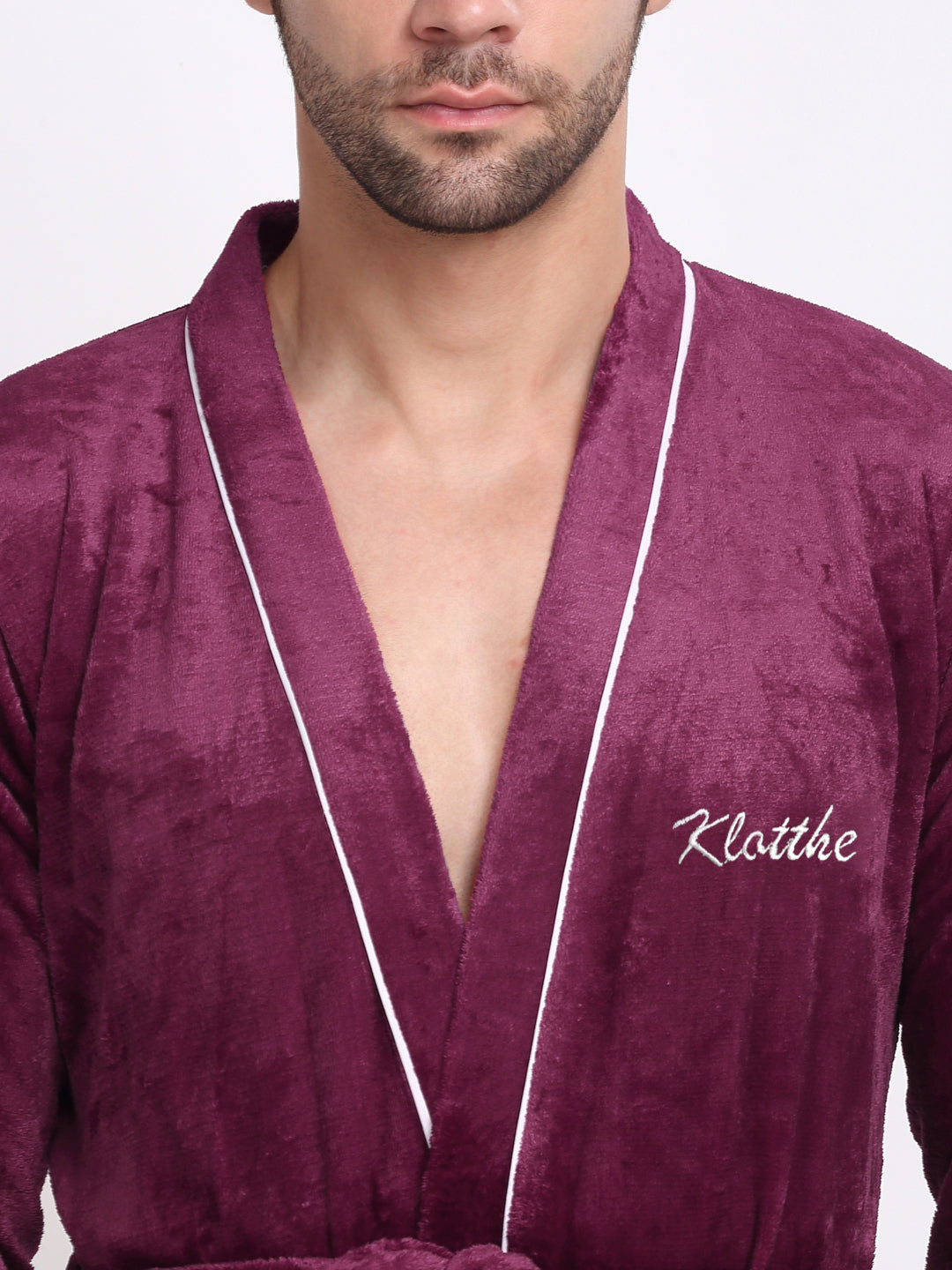 Klotthe Men Maroon Solid Wool Bath Robe With Belt