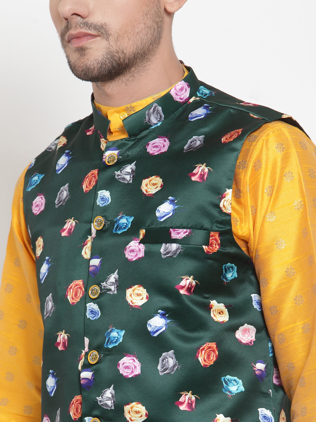 Green Polyrayon Party Nehru Jackets