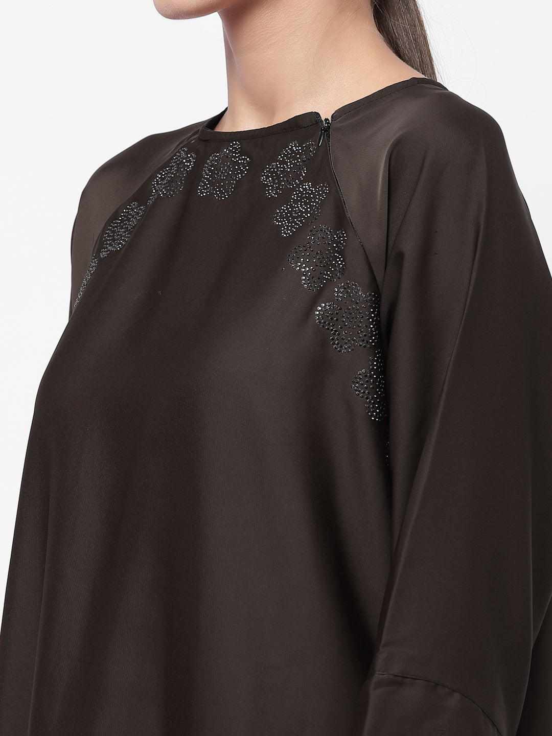 Klotthe Women Brown Embellished Burqa With Scarves