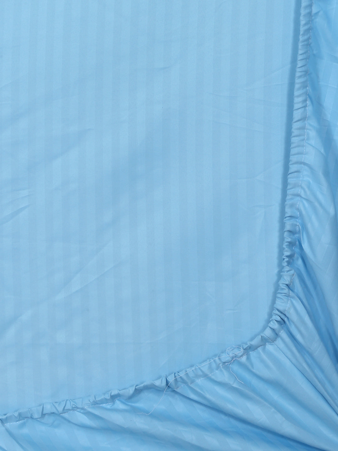 Klotthe Sky Blue Striped 300 TC Cotton Blend Elasticated Super King Double Bedsheet with 2 Pillow Covers (270X270 cm)