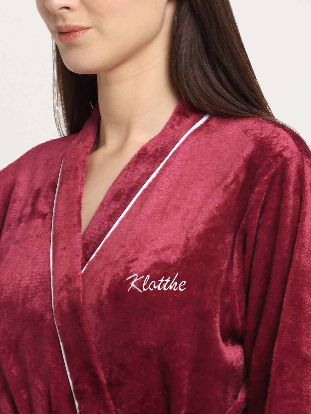 Klotthe Women Red Solid Wool Bath Robe With Belt