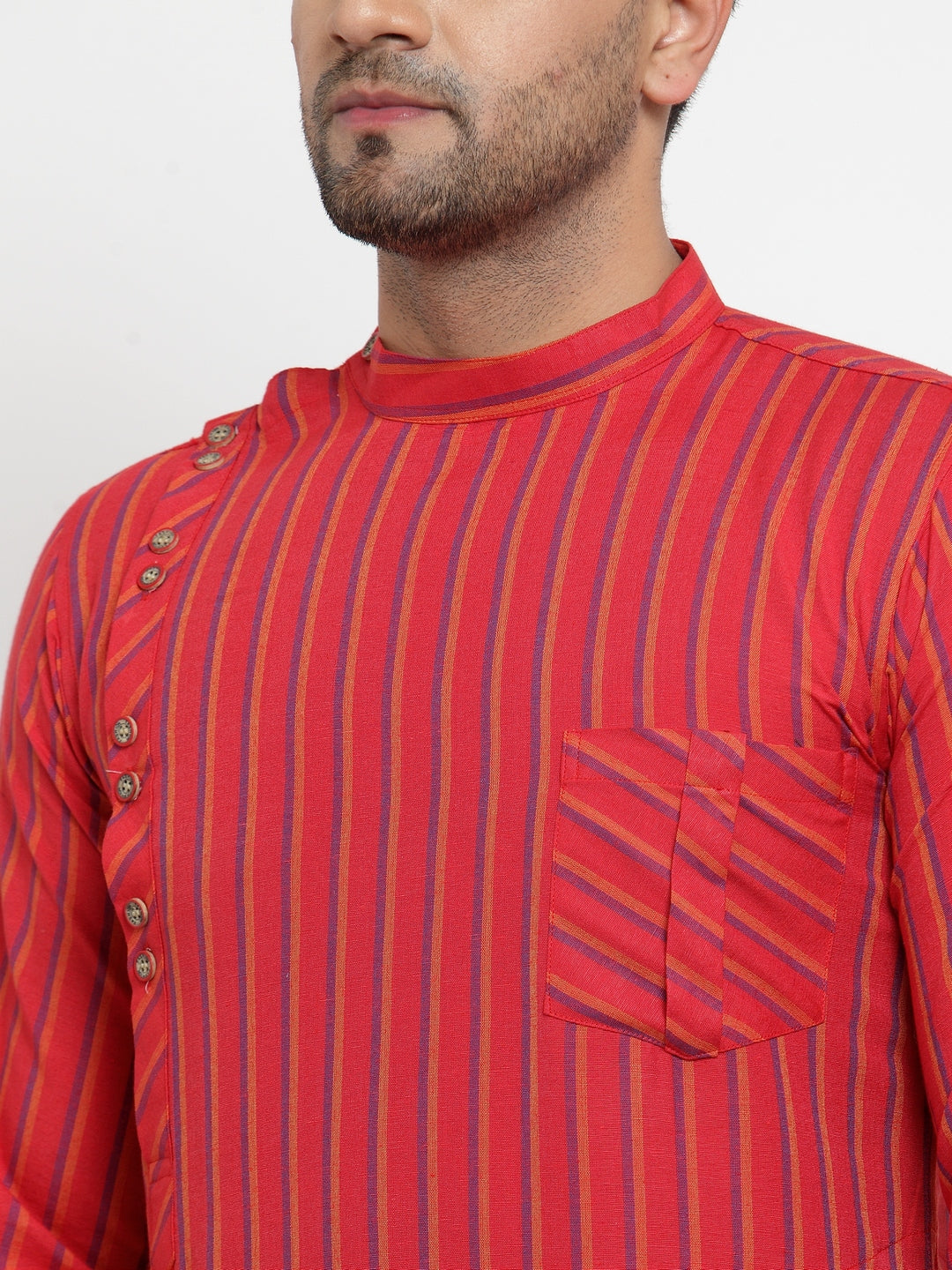 KLOTTHE Red Cotton Striped Kurtas