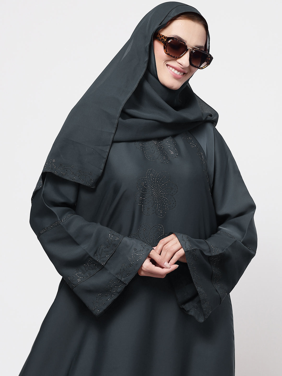 Klotthe Women Grey Embellished Burqa With Scarves