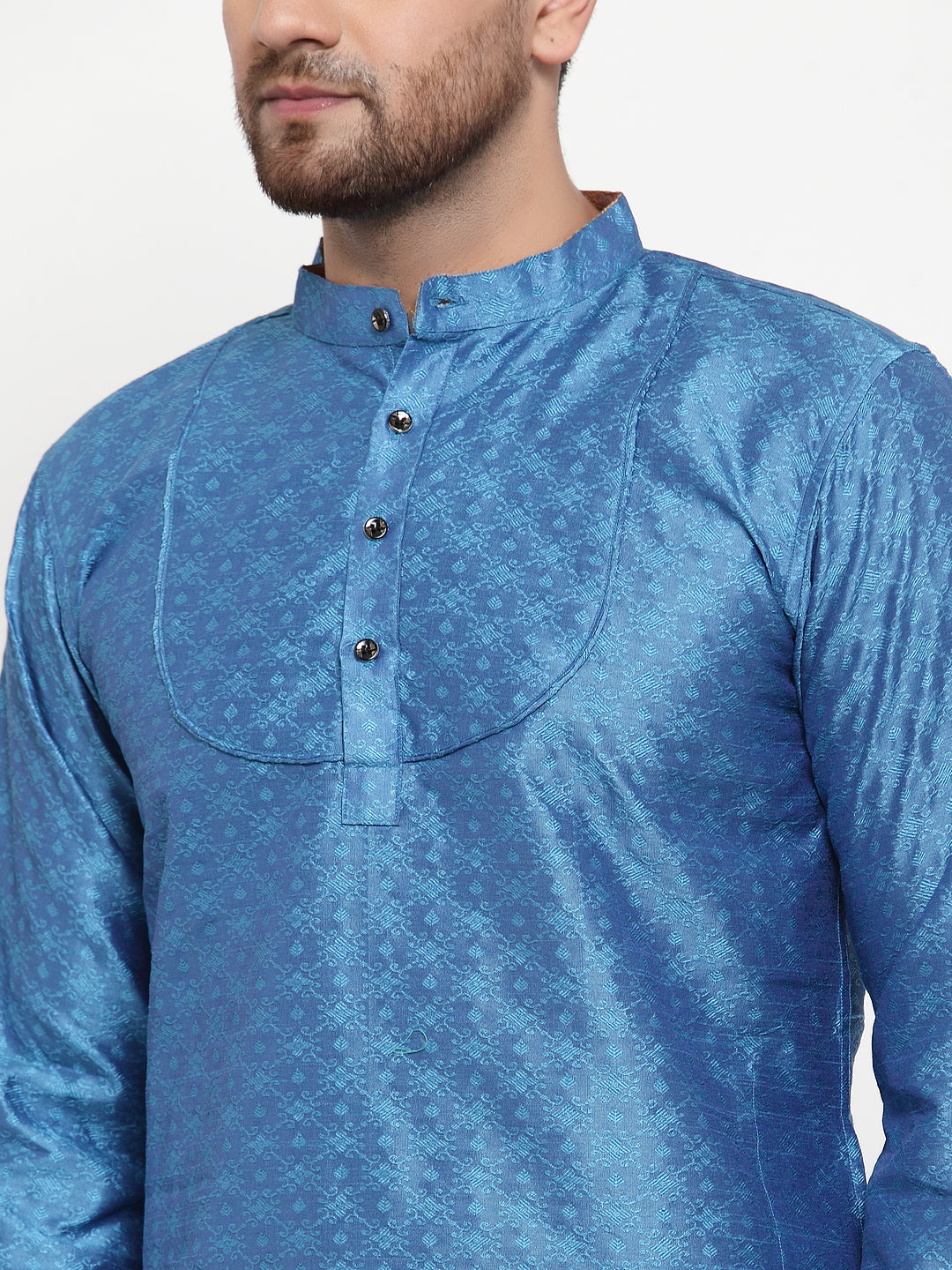 Blue Silk Geometric Party Kurtas