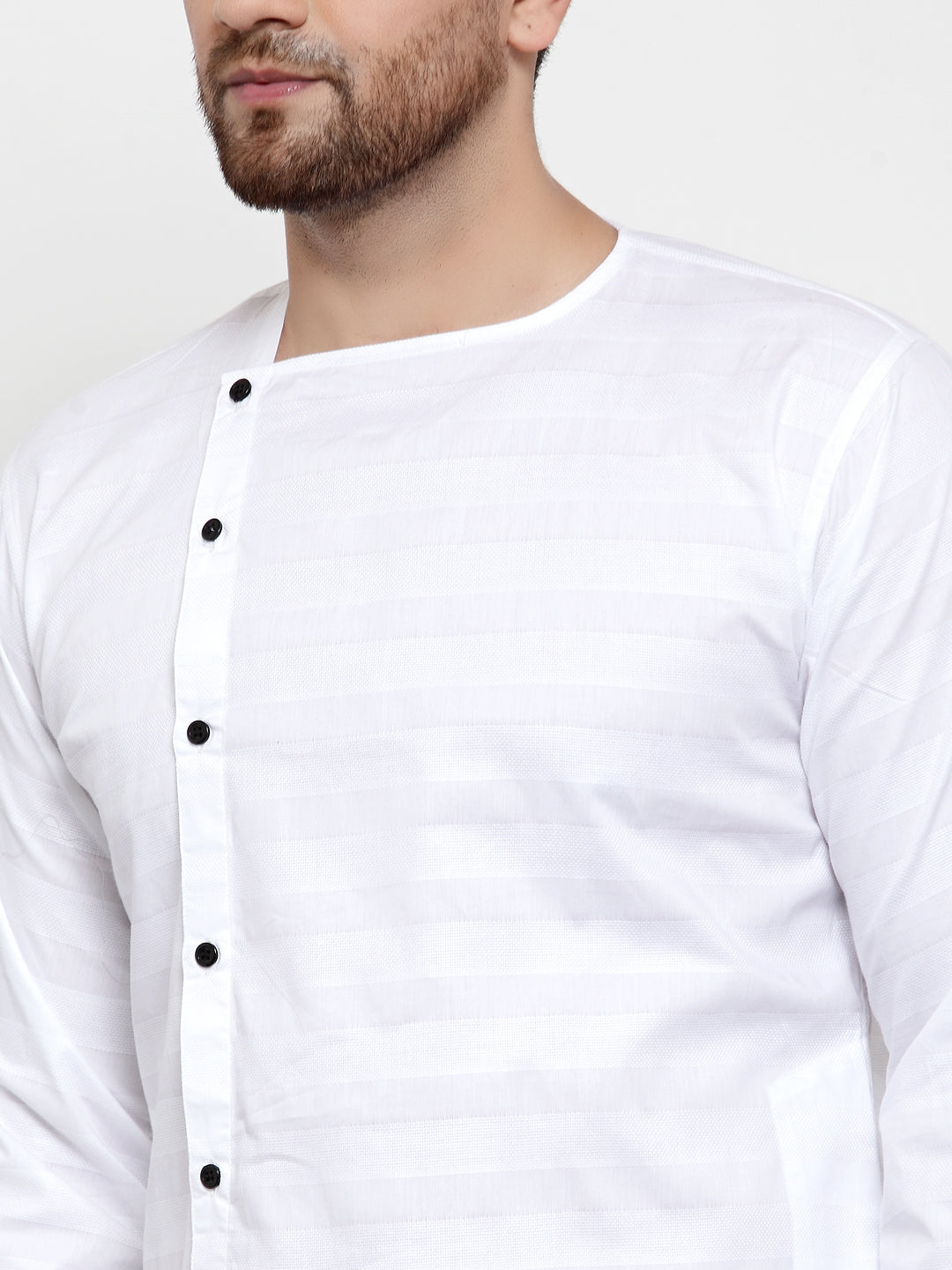 White Cotton Silk Striped Party Kurtas